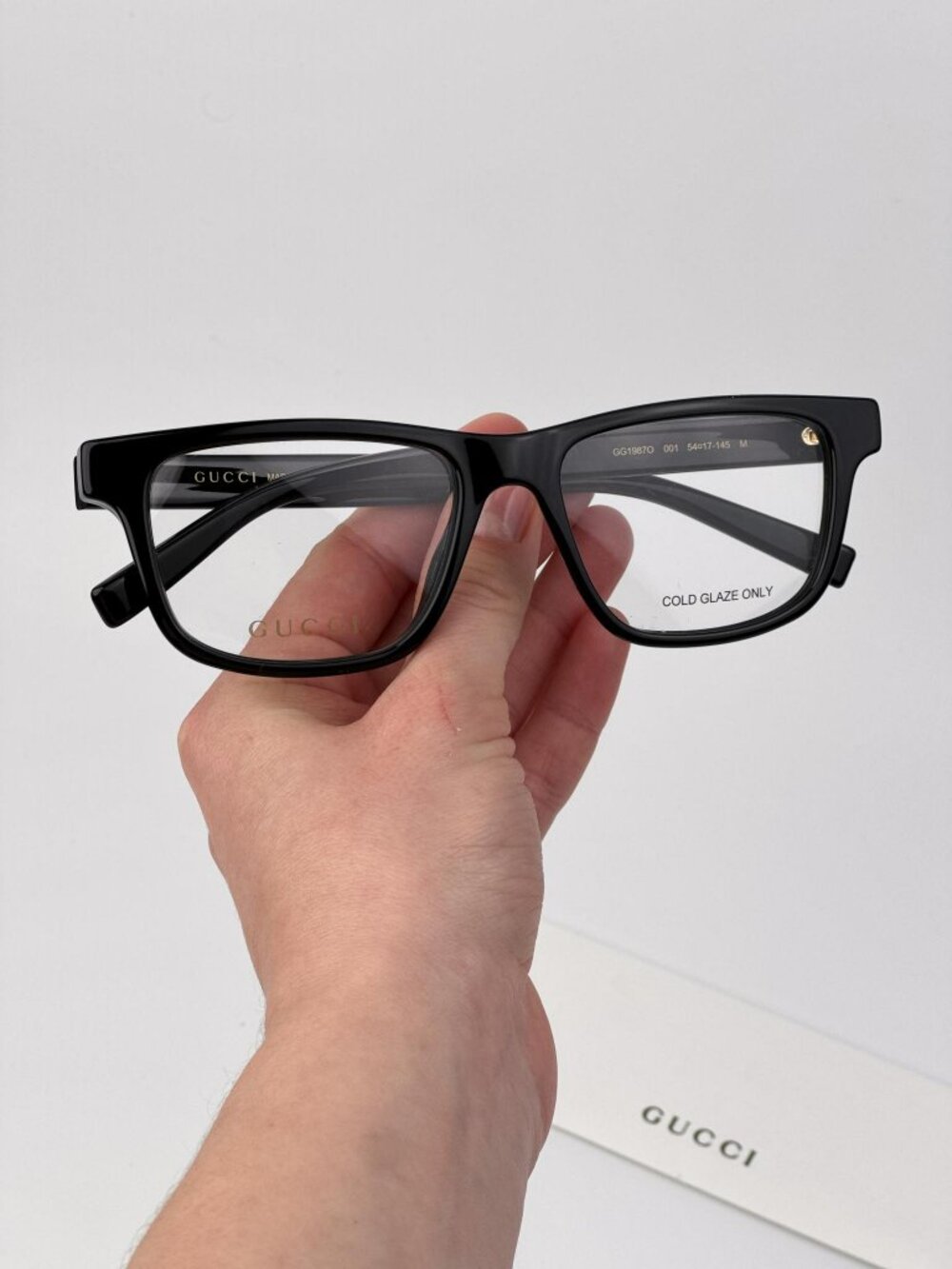 Gucci GG1987O 001 Rectangle Eyeglasses – Shiny Black | Men’s Designer Frames